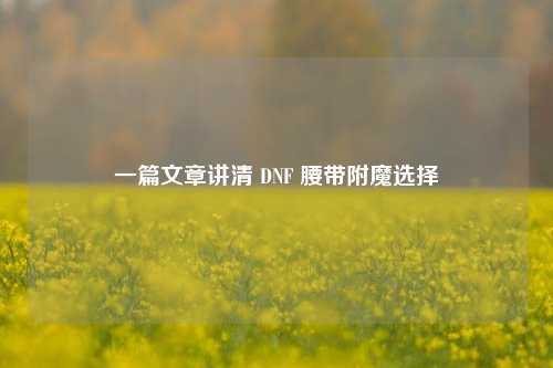 一篇文章讲清 DNF 腰带附魔选择